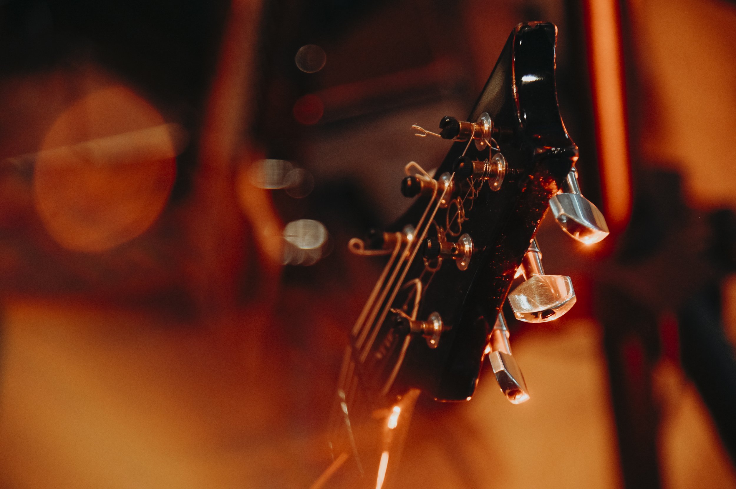 Guitar headstock under stage light